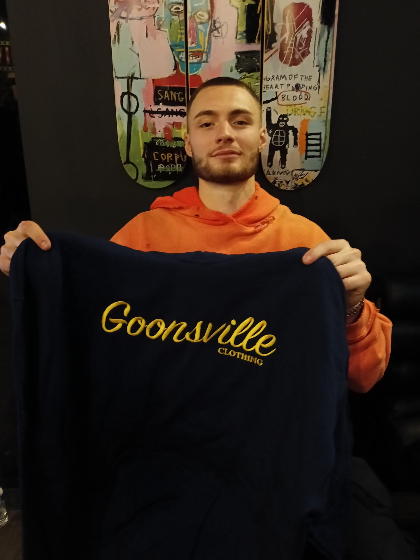 Navy and Yellow Hoodie (Embroidered)