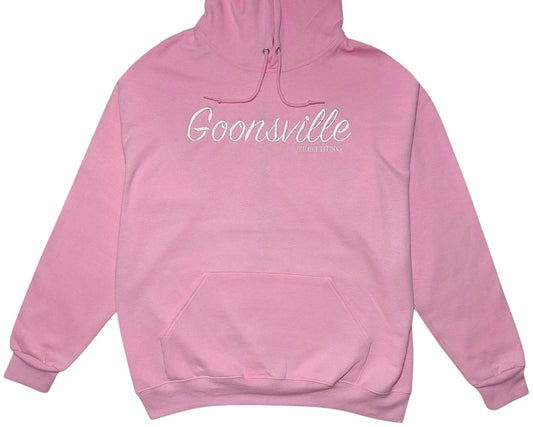 Goonsville Pink and White Hoodie - Embroidered